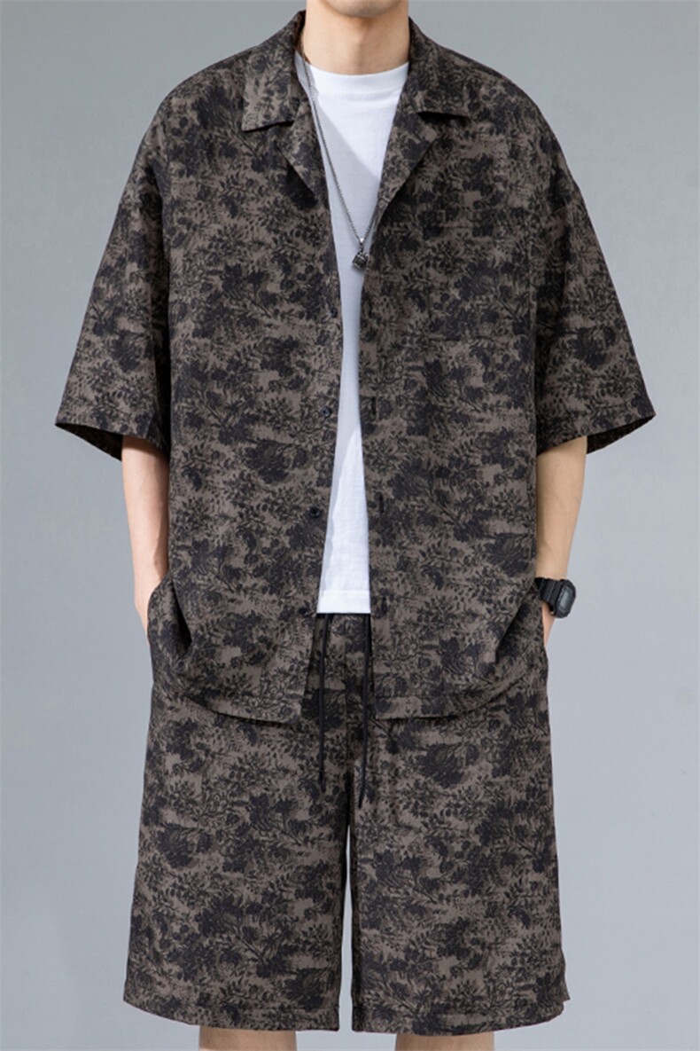 2024夏季新款无影墙大码冰丝衬衫短裤套装M-5XHQ23569-P60,男装牛仔裤,电商A022