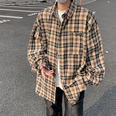 F213-P3372024春季新款潮牌学院风宽松衬衣格子长袖衬衫男现货，男装衬衫，星座512-6