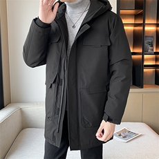 有版权长款修身连帽时尚户外工装纯色团体团建情侣学生羽绒服，男装羽绒服，星座301D-5(原星座1415）