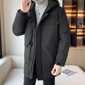有版权 长款修身连帽时尚户外工装纯色团体团建情侣学生羽绒服图片