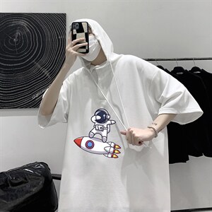 LD54158-P45 连帽短袖t恤男大码胖子带帽五分袖中袖 大皂风图片