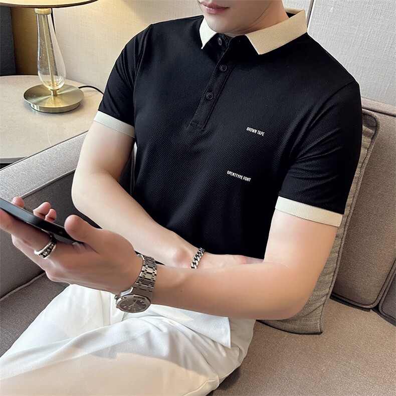夏季高档菠萝纹面料纹理短袖翻领Polo衫半袖轻奢上衣T0255-P48，男装T恤，电商D342