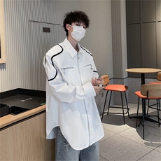 设计感拉链金属装饰长袖衬衫男潮牌衬衣痞帅发型师上衣C8899-P45，男装衬衫，星座1008