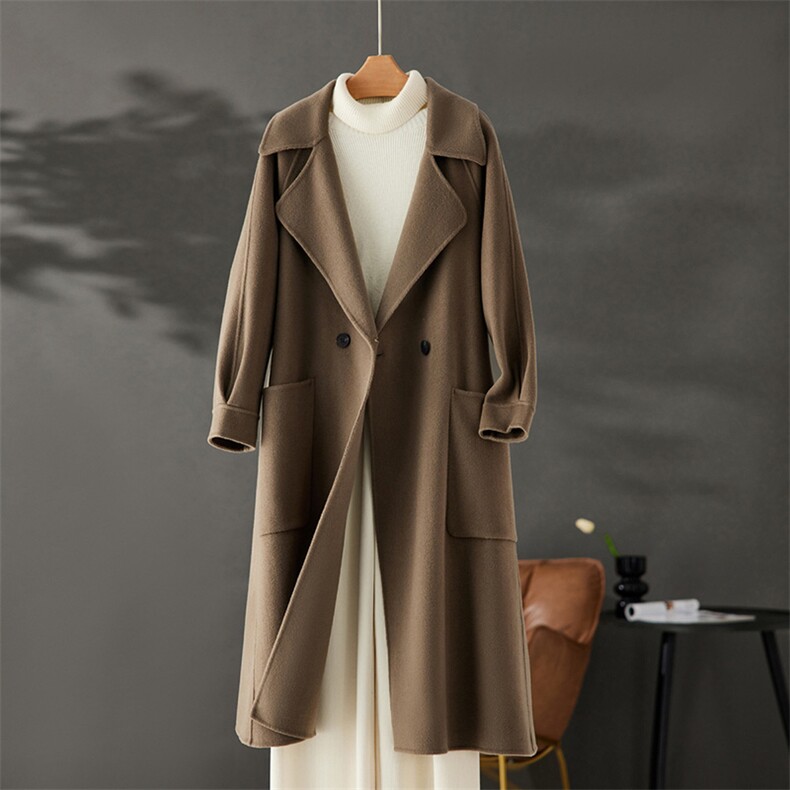 高端加厚毛呢外套过膝女中长款韩版呢子2025新款秋冬双面羊绒大衣，女装双面呢大衣，怡欣双面呢工厂店