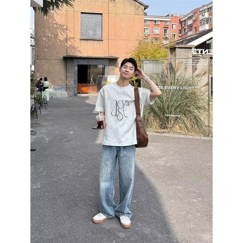 网络图，水洗2025新款休闲百搭简约宽松牛仔裤XZ302B-1-N34P40,男装牛仔裤,星座302B-1