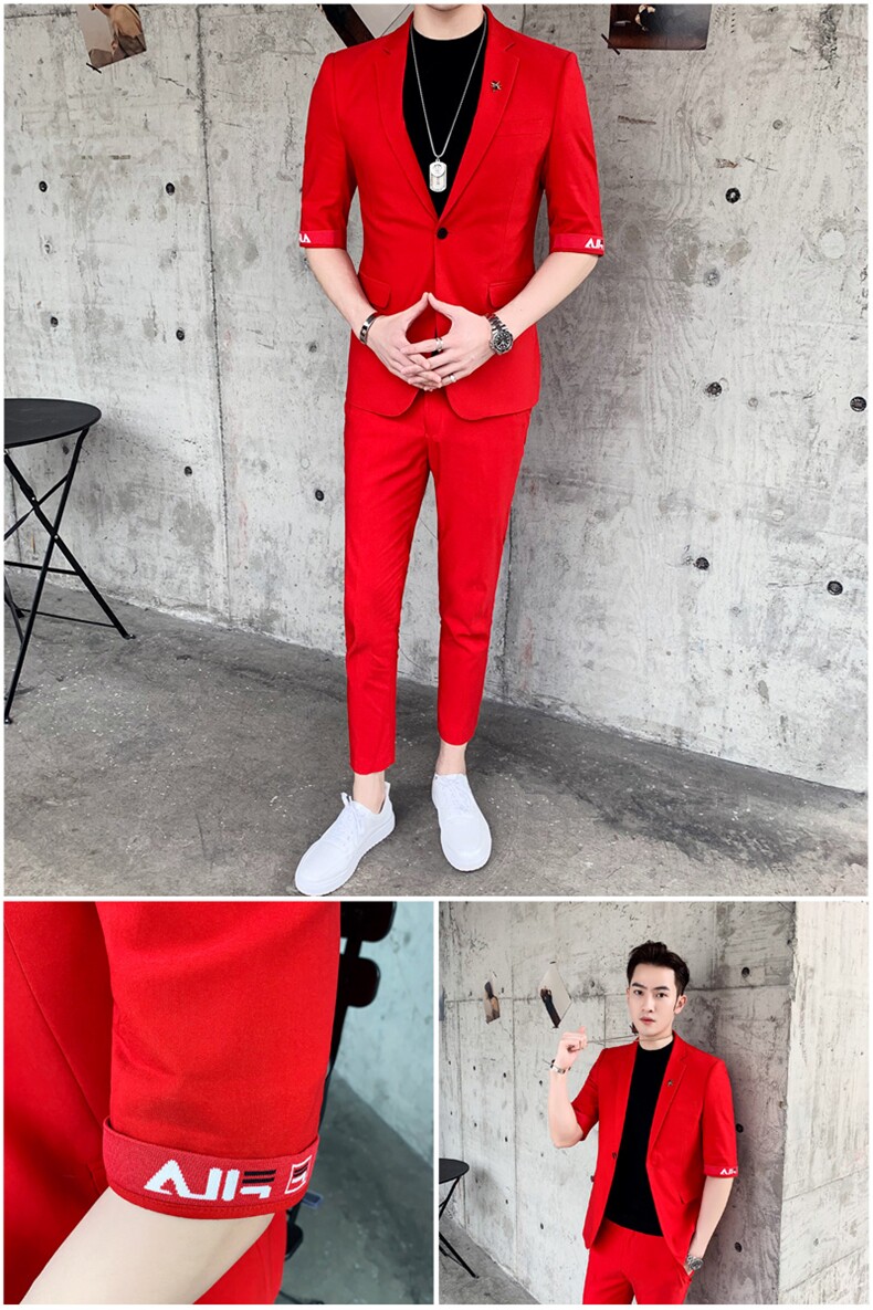 夏季七分袖西装套装男半袖中袖西服九分裤A470-TZ01,男装西服套装,电商A207