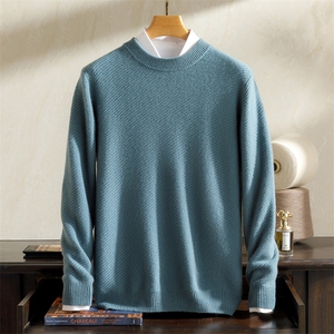 秋冬新款100%纯羊毛衫男士圆领加厚菱形毛衣宽松休闲羊绒衫针织衫图片