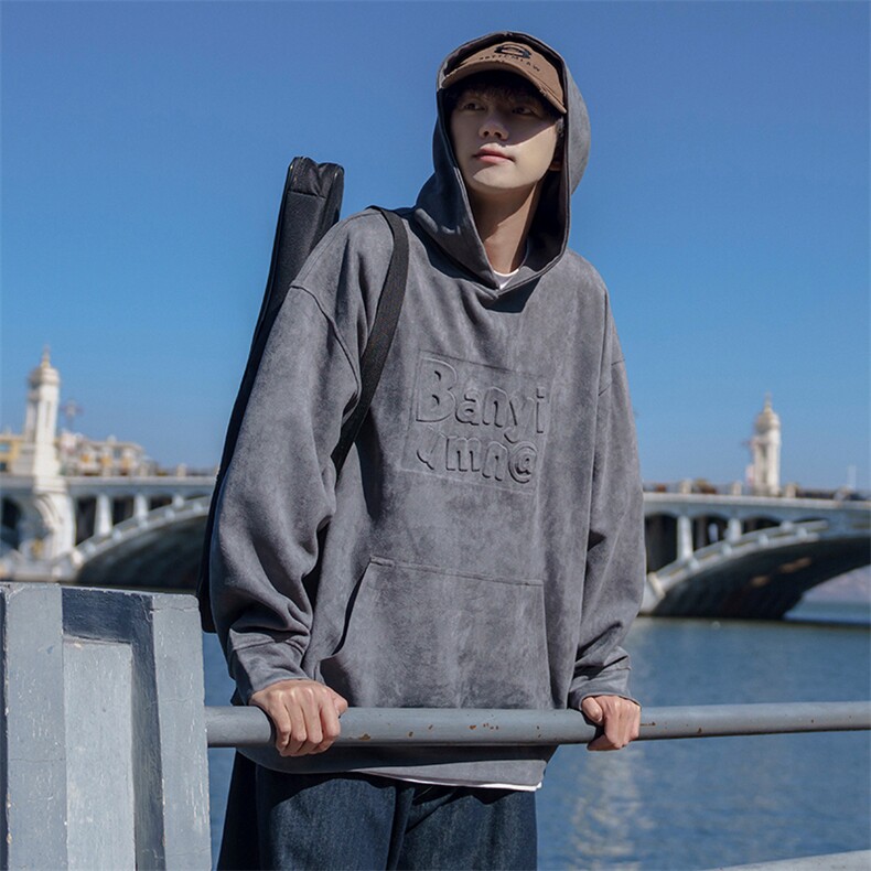 CY1058-TP55控价78麂皮绒字母钢印连帽套头宽松卫衣ins潮上衣,男装卫衣,电商A102-1