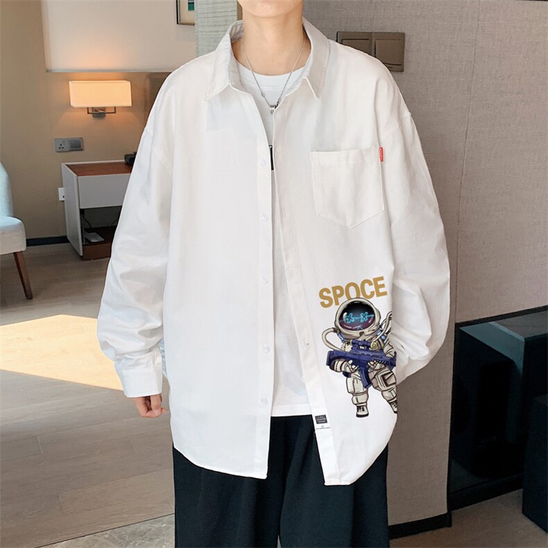 春季长袖衬衫男宽松港风衬衣男外套男CSCS285-P35,男装衬衫,电商B371