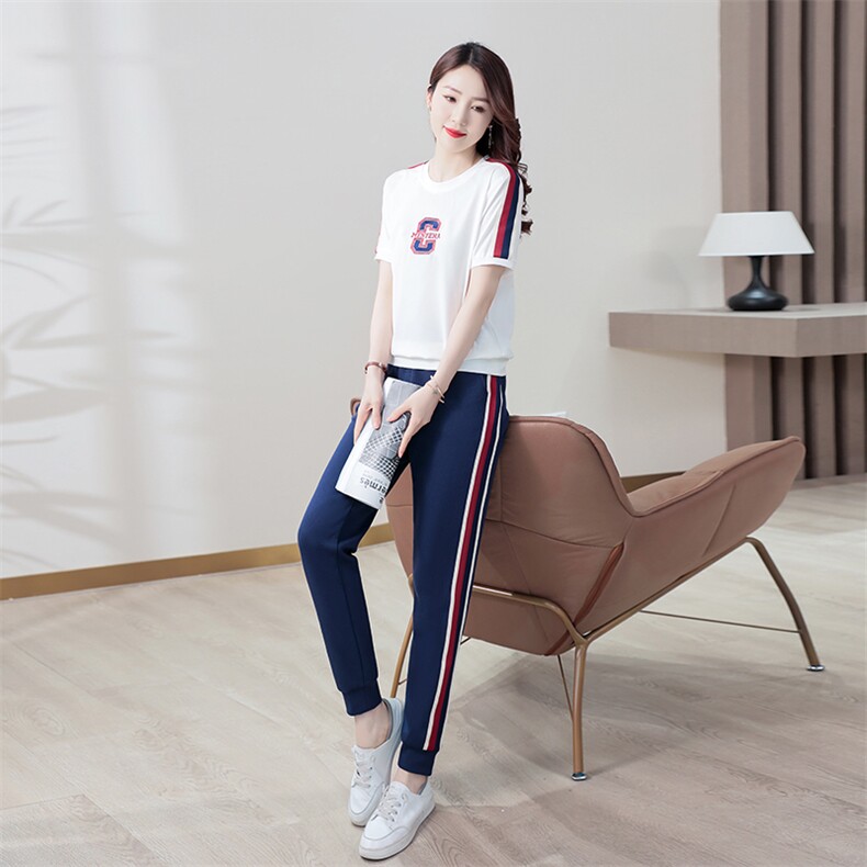 品牌冰丝运动服套装女夏季2024新款休闲速干短袖夏装两件套,女装套装/套裙,梦依杭