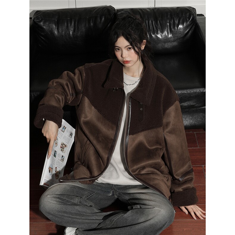 25新冬季皮毛一体羊羔绒加绒加厚机车女装外套潮705-1-M503-P120，男装工装外套，星座705-1