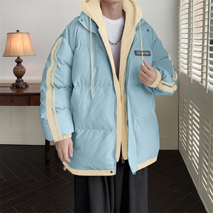 棉服男冬季新款港风宽松假两件连帽棉衣MF8587-特P78图片