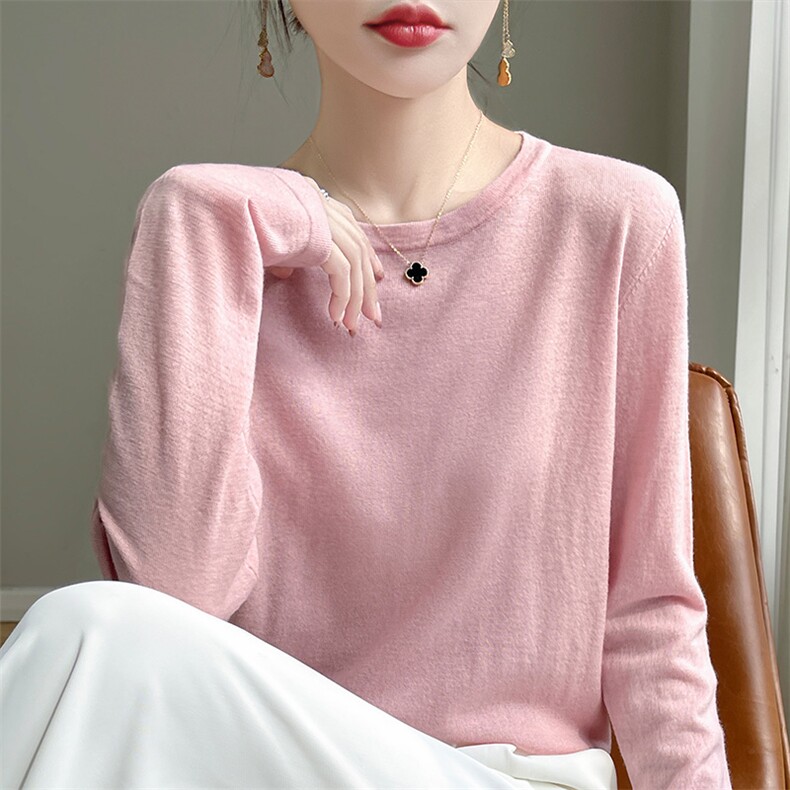 圆领薄款套头打底衫女春夏2024新款针织衫,女装羊毛衫,暖圣羊羊绒