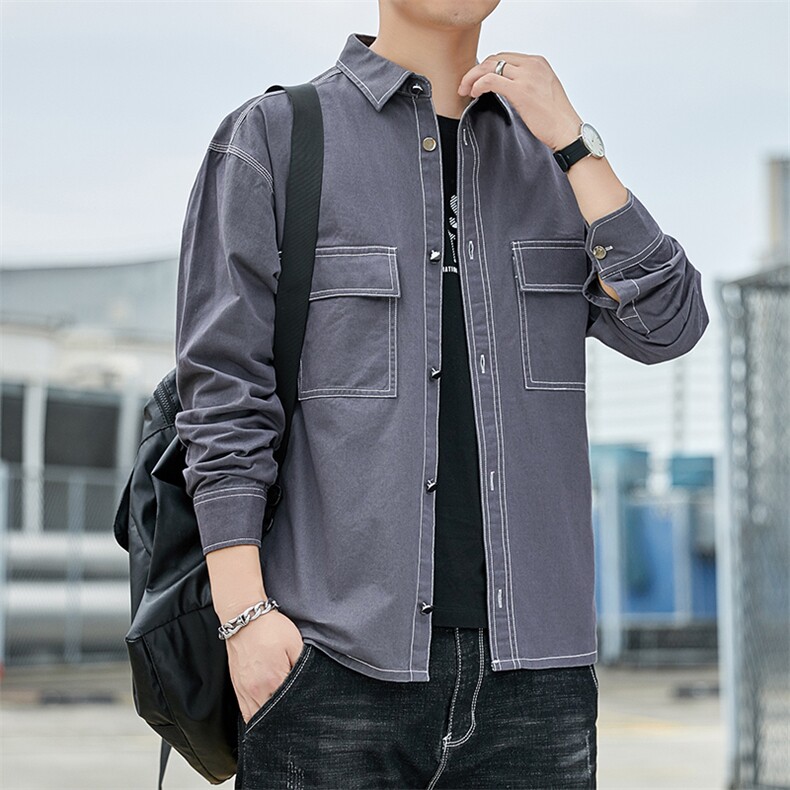 B-C914男士2023年春季新款长袖衬衫男工装衬衣商务休闲男装P60,男装衬衫,电商B360
