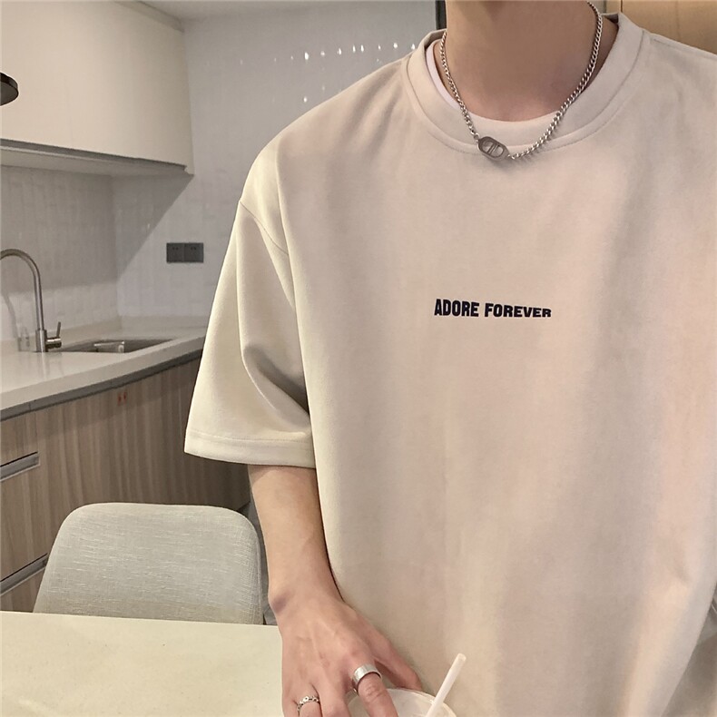 港风2025夏装麂皮绒情侣半袖上衣潮流男装夏季宽松短袖T恤S210P28图片
