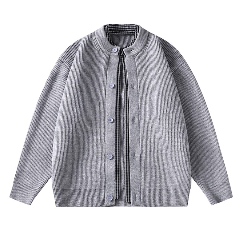 【抖音得物】2025年秋季时尚毛衣针织开衫圆领假两件长袖，男装针织衫/毛衣，电商A113