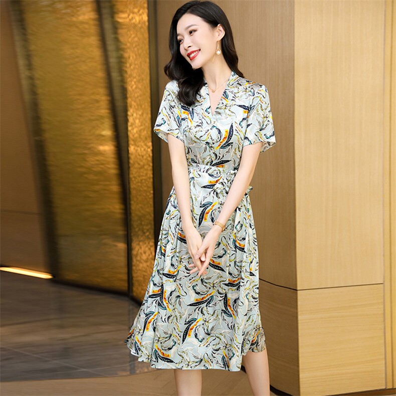 杭州重磅真丝连衣裙女高端缎面桑蚕丝小个子2025新款夏季妈妈大牌,女装连衣裙,阿舍尔精品