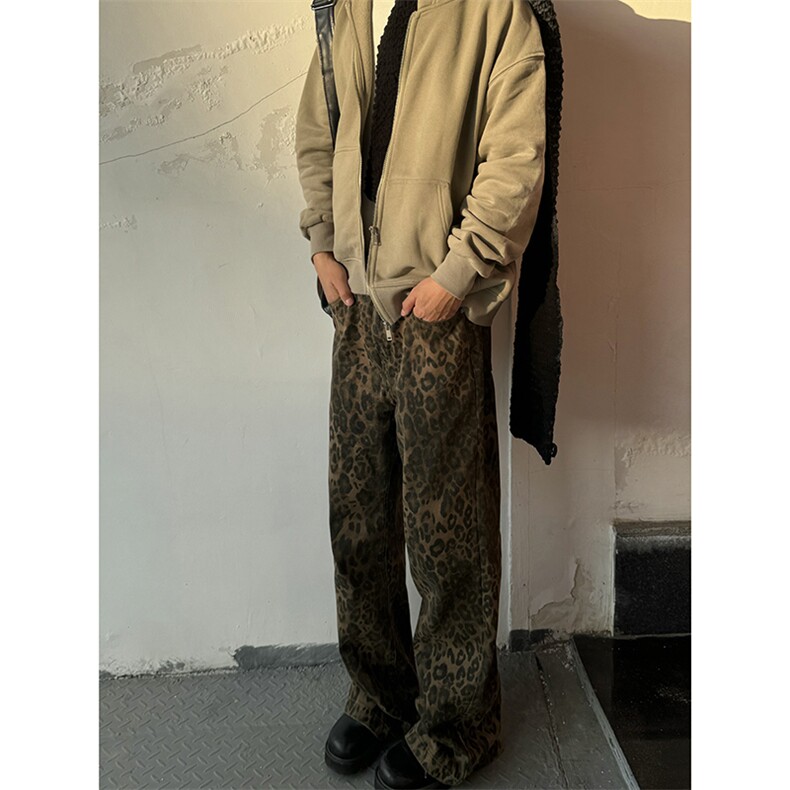 B221美式ins高街小众个性豹纹直筒牛仔裤LK24148-P65控88,男装牛仔裤,电商B221