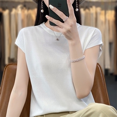 薄款针织短袖女夏季新款独特别致小衫高级感，女装T恤，贝恒羊绒