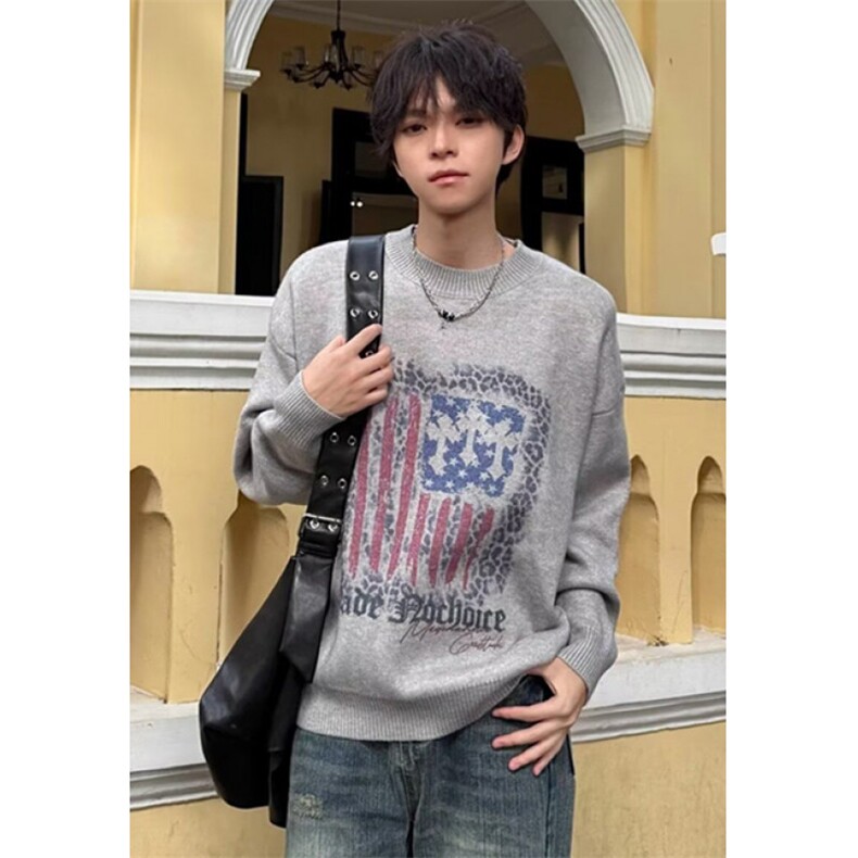 慵懒卡通刺绣撞色套头针织衫小个子减龄宽松上衣简约M452，男装针织衫/毛衣，星座1116A（原606A-3）