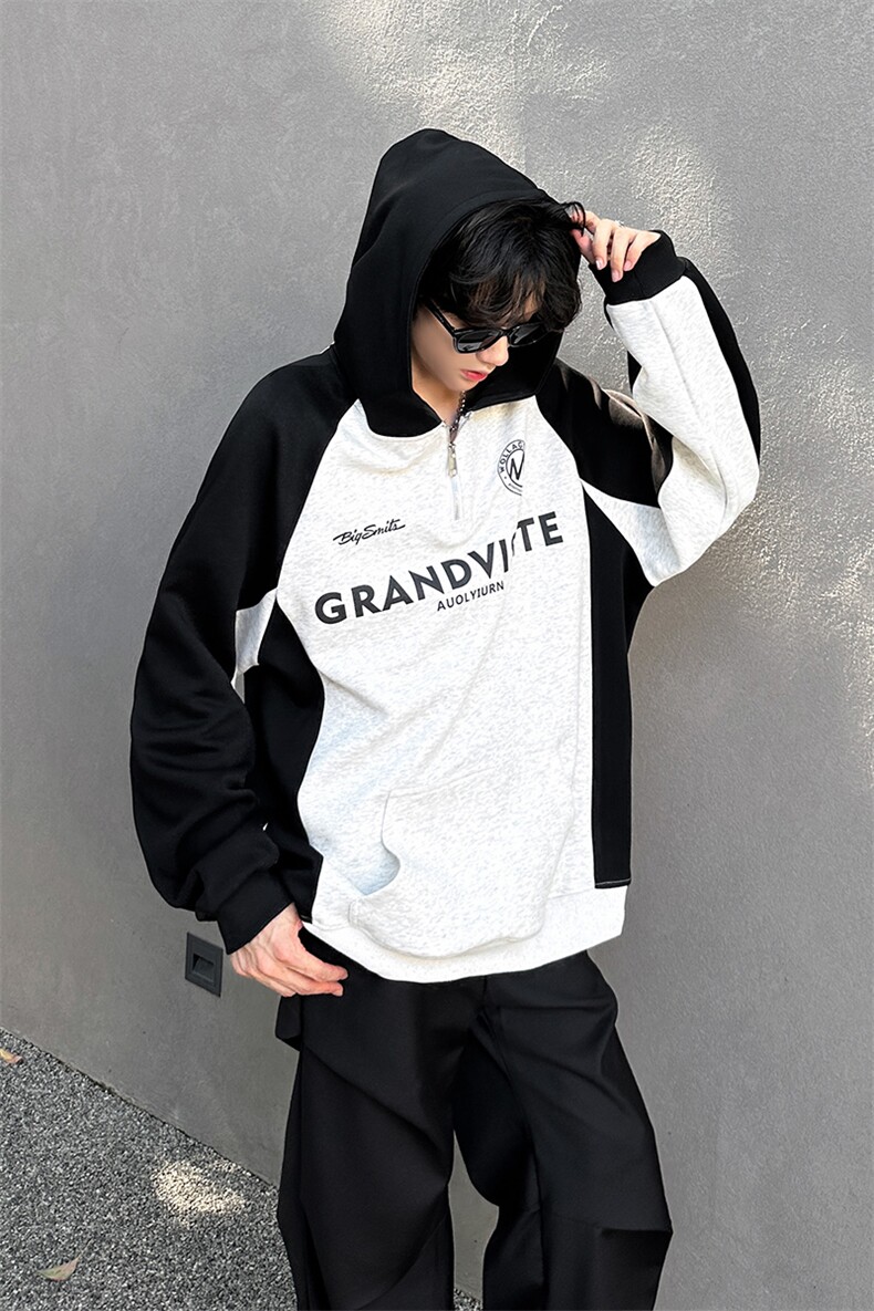 秋季宽松休闲拼接POLO套头卫衣潮外套XZ808B-WH085-P50,男装Polo衫,星座808B