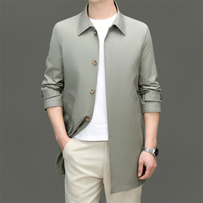 D6623春秋新款男士中长款风衣翻领外套简约通勤商务男装，男装风衣，电商B360