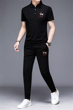 上衣裤子短袖纯色2023年翻领休闲夏季中年套装时尚HP516，男装休闲套装，电商B212（原钱塘6029）