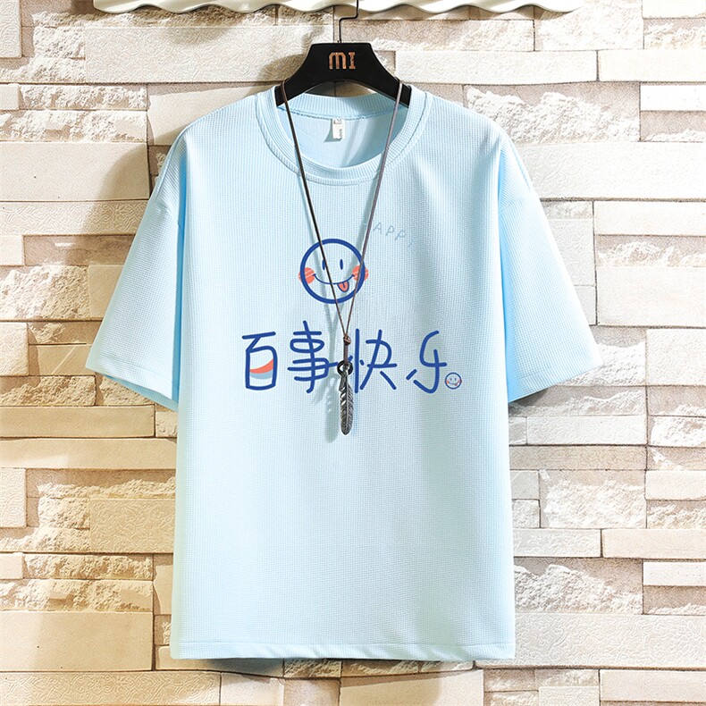 HT73183-P22 华夫格t恤男短袖男大码五分袖  砖墙图片
