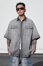 美式工装衬衫短袖夏季宽松纯棉脏染衬衣男A436-0629-P5578，男装衬衫，电商A436