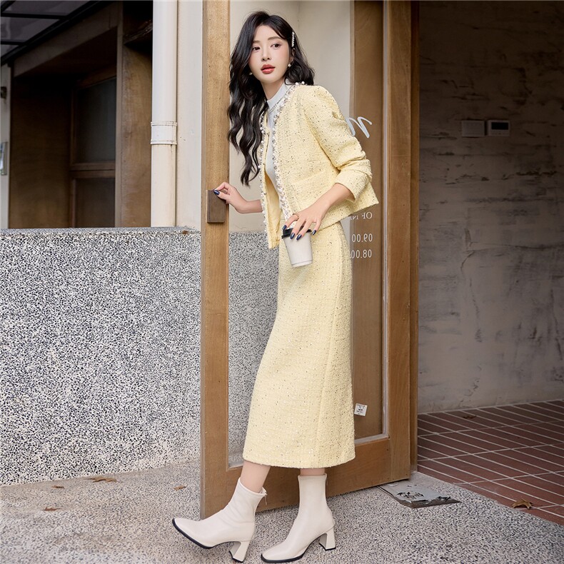 【bao款现货】2025秋装新款套装纯色长裙小香风两件套,女装套装/套裙,众宇琦