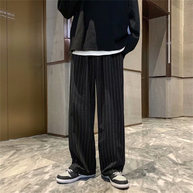 条纹休闲裤子男韩版ins潮流百搭春秋季港风宽松阔腿直筒K203-P35,男装休闲裤,星座1008