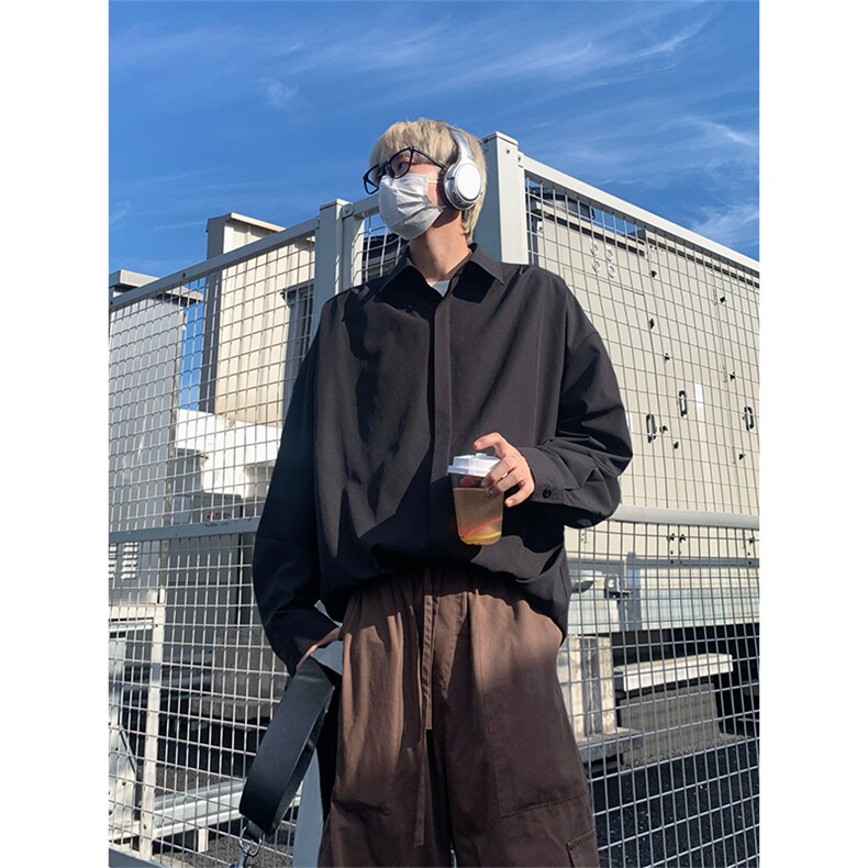 纯色休闲港风简约百搭舒适宽松韩版长袖衬衫男C2259-特价P30,男装衬衫,电商A007