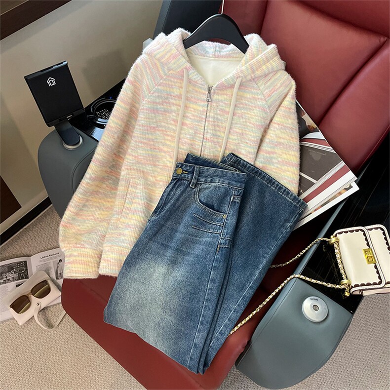 女秋季减龄连帽卫衣外套牛仔裤两件套，女装套装/套裙，江南