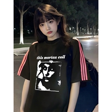 抖音得物品质二开240克宽松纯棉美式潮牌印花三条杠中性风短袖T恤，男装T恤，电商A486