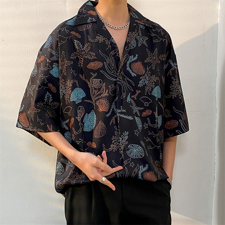 2023短袖衬衫男夏季薄款宽松百搭花衬衣高街ins潮男CS1313-P35,男装T恤,电商A062