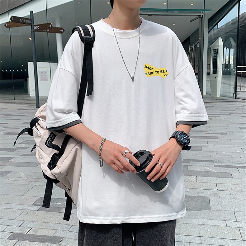 JT55127-P25假两件短袖t恤男大码胖子半袖体恤半截袖港风,男装T恤,电商A040