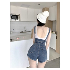 美式复古辣妹牛仔背带短裤女夏季新款修身显瘦高腰炸街百搭热裤子，男装牛仔裤，星座506A