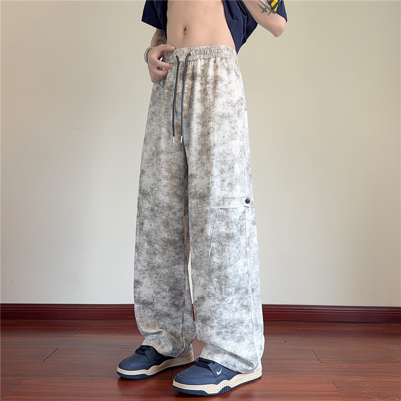 春夏扎染斜切休闲裤直筒凉感透气冰丝裤K2682特P35控68,男装休闲裤,电商A309