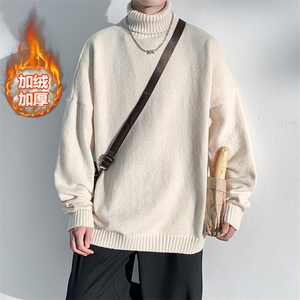 冬款韩版纯色加绒加厚毛衣大码boy套头高领针织衫MY102J加绒-P60图片