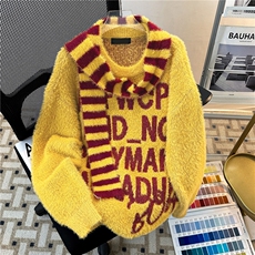 美式复古学院风围巾毛衣女冬季软糯马海毛宽松慵懒套头针织衫上衣，男装针织衫/毛衣，星座1013