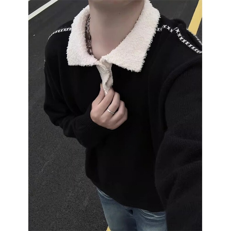 美式假两件polo领针织衫男款秋冬高级感内搭打底毛衣MYZ12,男装T恤,星座516A