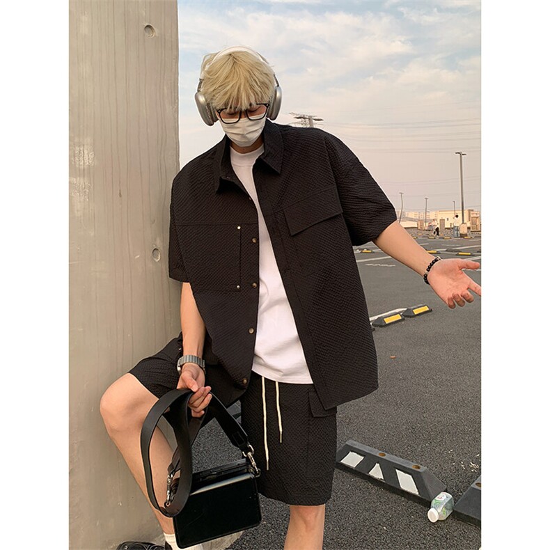 日系泡泡格短袖衬衫套装DC2230特P30控58/DK8606特P30控58,男装T恤,电商A007