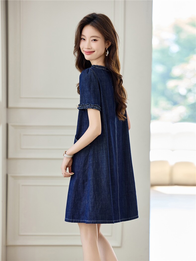 韩系短款牛仔连衣裙女夏2025年夏季新款洋气减龄小个子a字牛仔裙,女装连衣裙,素月