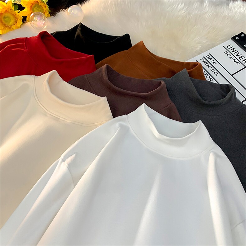 抖音得物品质260克精梳德绒保暖长袖T恤纯色半高领打底针织衫DR01，男装T恤，电商A486