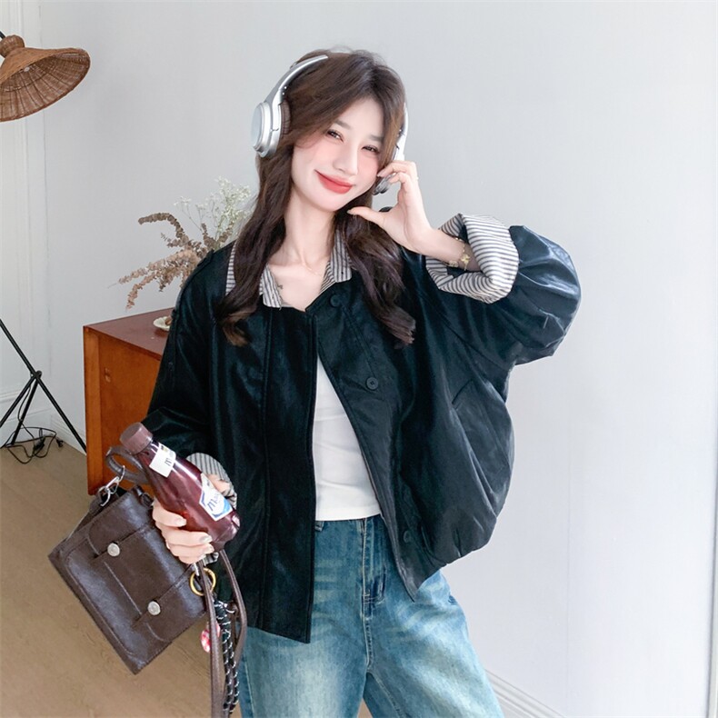 新品大货好数据假两件蛋白皮衣外套6839-P165控268,女装短外套,2C196