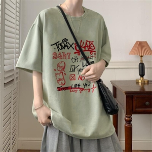 可设48小时发货支持抖音得物来样二开240克重磅美式麂皮绒短袖t恤图片