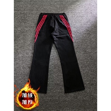 斜杠三条纹红黑撞色拼接休闲长裤加绒加厚直筒牛仔裤K8003P48网图，男装牛仔裤，电商B245