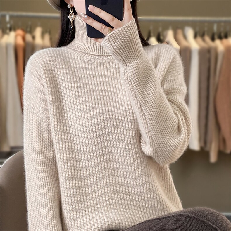 半高领套头毛衣女针织秋冬休闲加厚宽松保暖打底衫,针织衫/毛衣,解氏羊绒