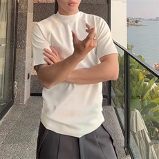 eme同款正肩小高领显瘦短袖T恤聚酯纤维310A-4-T92-特批20，男装T恤，星座310A-4