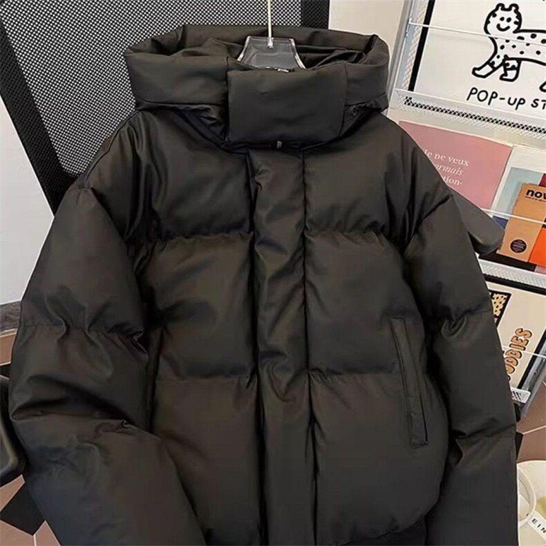 现货5W件冬季三防重磅boxy短款羽绒连帽PU皮棉衣外套防风加厚棉服,男装棉衣,电商A443